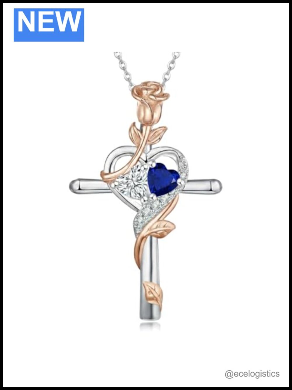 Birthstone Cross Necklace Heart Pendant Rose Gold Vine Women's Jewelry Gift